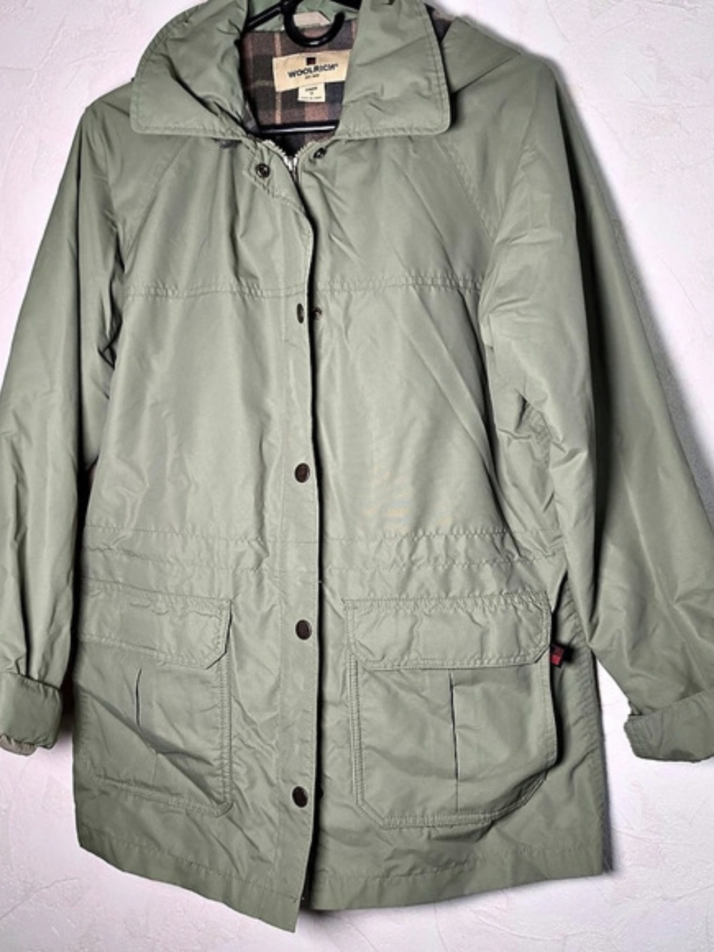 Vintage Woolrich Mountain Parka Jacket Green Plaid Flannel Lined Pockets MEDIUM